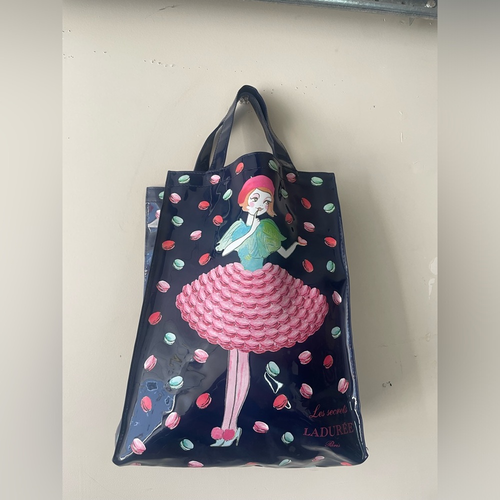 NEW LES SECRETS LADUREE PARIS Cute Navy Macaron Girl Dress Tote Bag - Picture 3 of 10